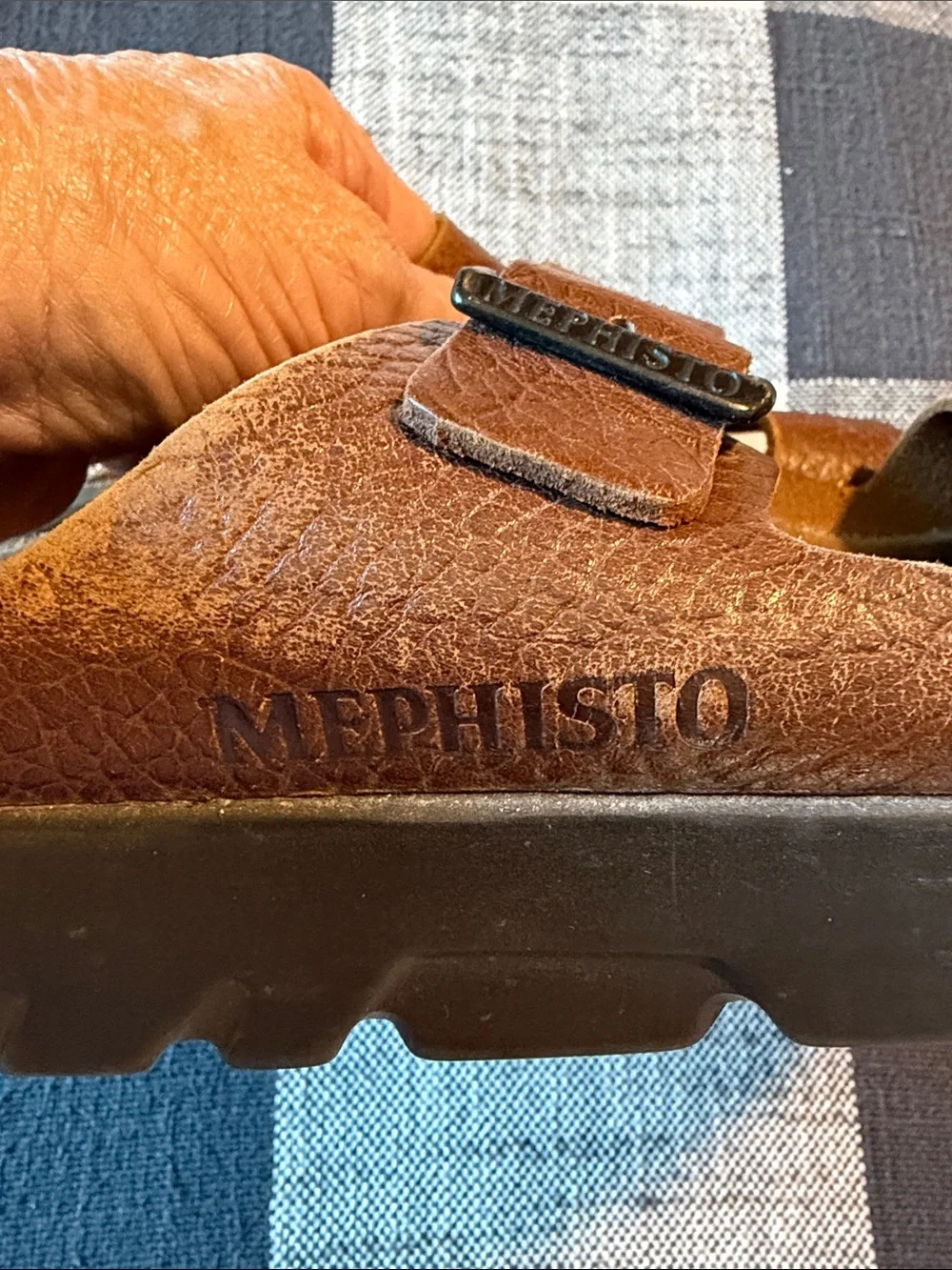 Mephisto Men's Brown Double-Strap Slide Sandals with Buckles